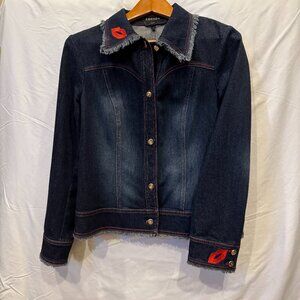 Escada Denim Jean Jacket size Medium (Italian 42) dark blue with red trim